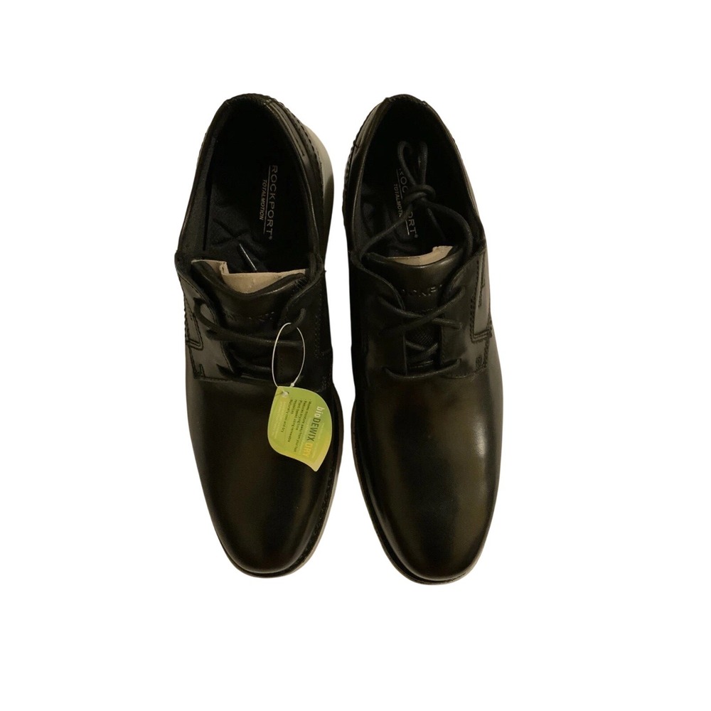 Rockport Men's Total Motion Black Leather Plain Toe Oxfords DEWix‎ Lining  NIB